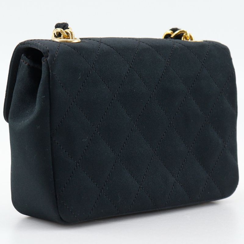 Chanel Mini Chain Shoulder Rope Vintage Satin Black Women's Shoulder Bag