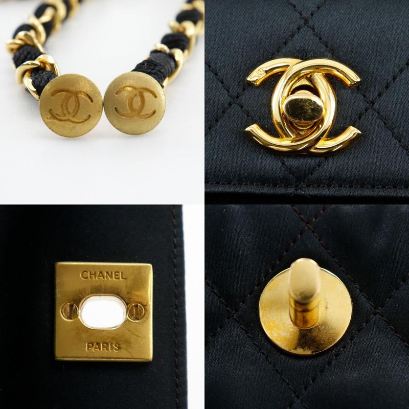 Chanel Mini Chain Shoulder Rope Vintage Satin Black Women's Shoulder Bag