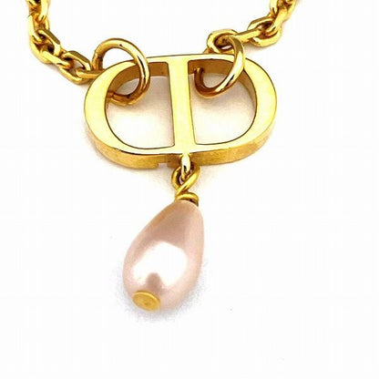 Dior Gold X Light Pink CD Logo Fake Pearl Brand Accessories Necklace Women's