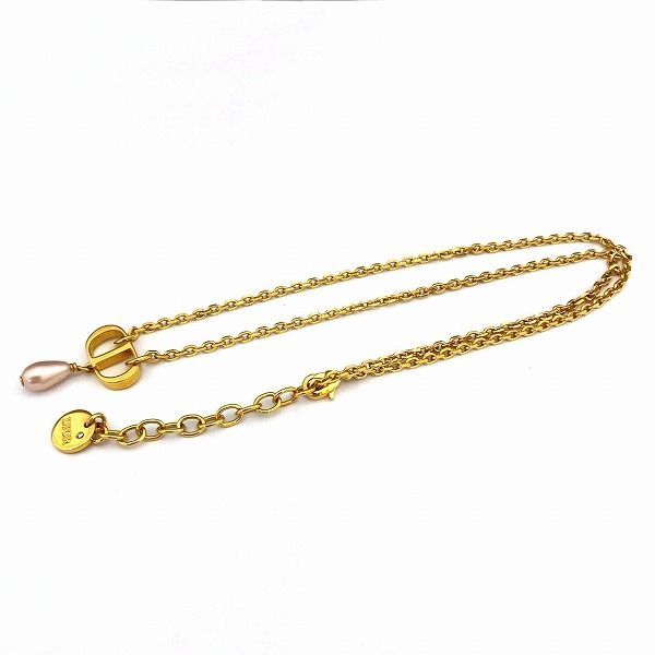 Dior Gold X Light Pink CD Logo Fake Pearl Brand Accessories Necklace Women's