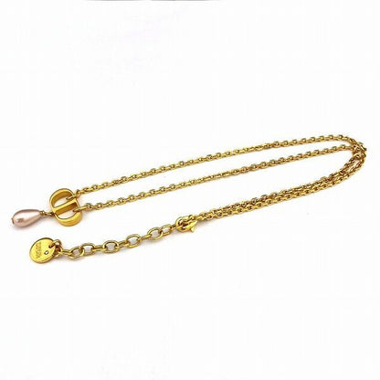 Dior Gold X Light Pink CD Logo Fake Pearl Brand Accessories Necklace Women's