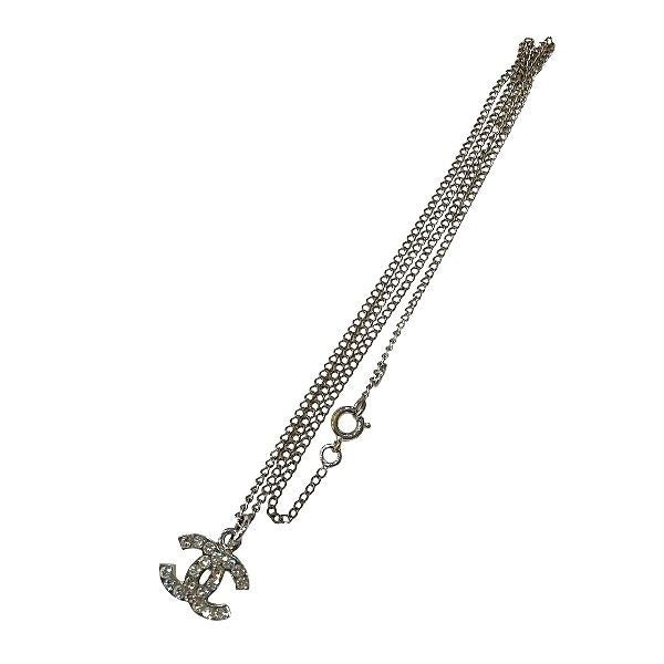 Chanel Silver 06v Coco Mark Rhinestone Brand Accessories Necklace Ladies