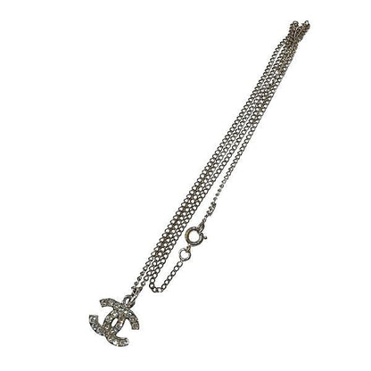 Chanel Silver 06v Coco Mark Rhinestone Brand Accessories Necklace Ladies