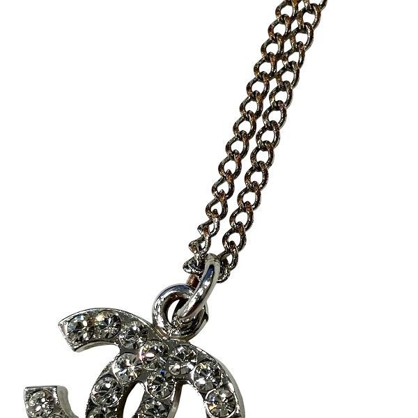 Chanel Silver 06v Coco Mark Rhinestone Brand Accessories Necklace Ladies