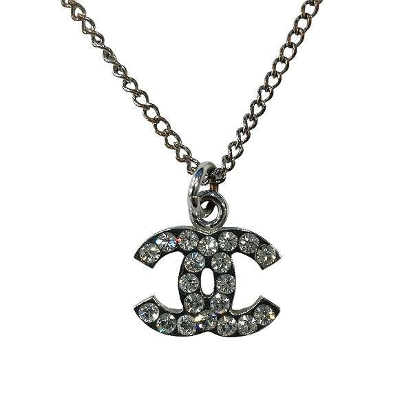Chanel Silver 06v Coco Mark Rhinestone Brand Accessories Necklace Ladies