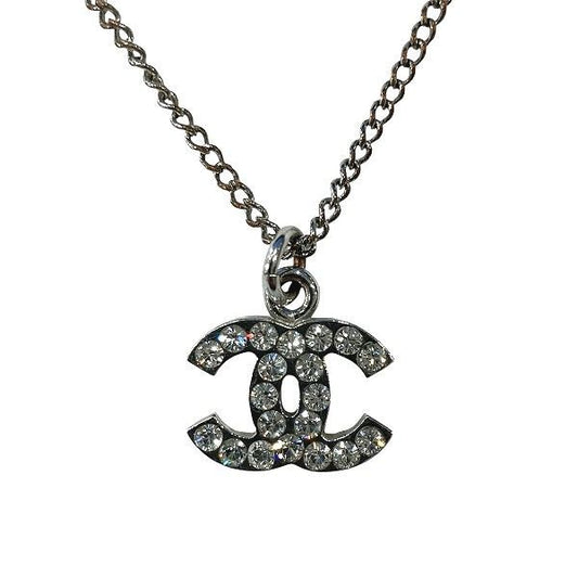 Chanel Silver 06v Coco Mark Rhinestone Brand Accessories Necklace Ladies