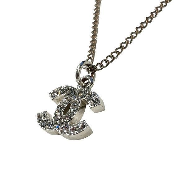 Chanel Silver 06v Coco Mark Rhinestone Brand Accessories Necklace Ladies