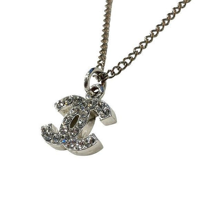 Chanel Silver 06v Coco Mark Rhinestone Brand Accessories Necklace Ladies