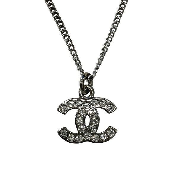 Chanel Silver 08v Coco Mark Rhinestone Brand Accessories Necklace Ladies