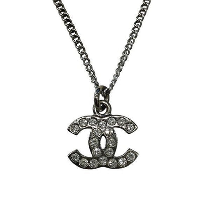 Chanel Silver 08v Coco Mark Rhinestone Brand Accessories Necklace Ladies