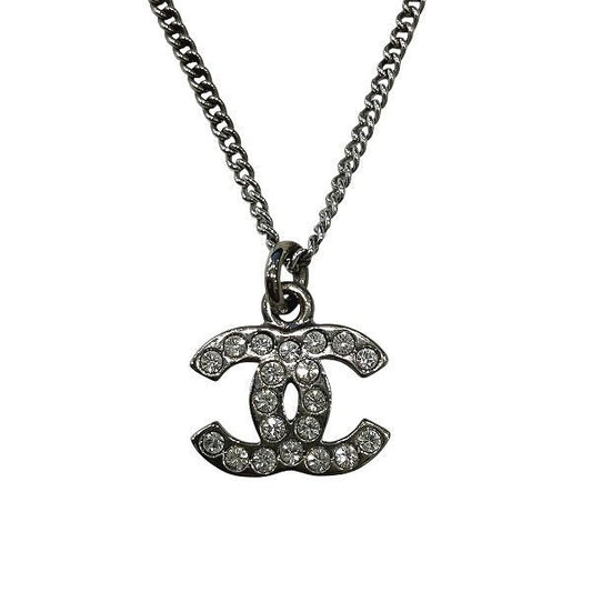 Chanel Silver 08v Coco Mark Rhinestone Brand Accessories Necklace Ladies