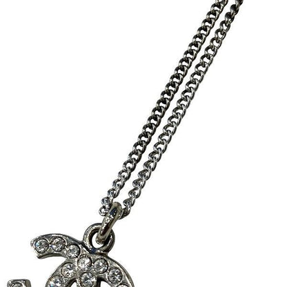 Chanel Silver 08v Coco Mark Rhinestone Brand Accessories Necklace Ladies