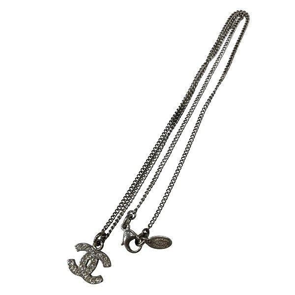 Chanel Silver 08v Coco Mark Rhinestone Brand Accessories Necklace Ladies