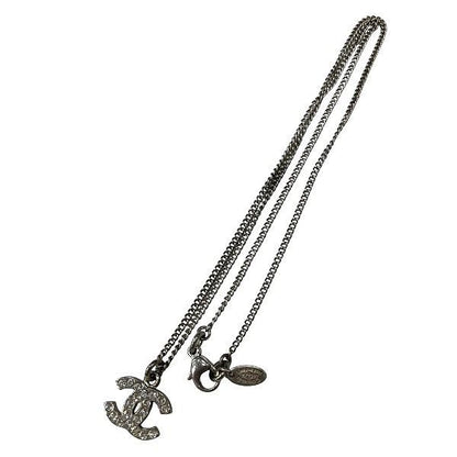 Chanel Silver 08v Coco Mark Rhinestone Brand Accessories Necklace Ladies