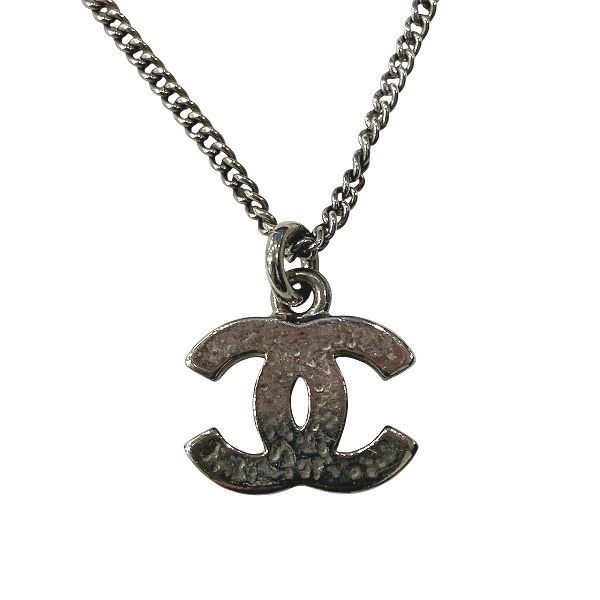 Chanel Silver 08v Coco Mark Rhinestone Brand Accessories Necklace Ladies