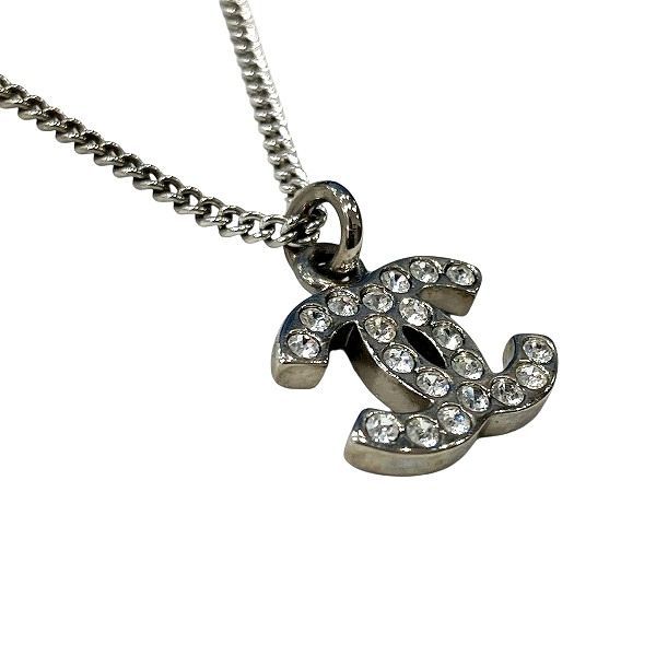 Chanel Silver 08v Coco Mark Rhinestone Brand Accessories Necklace Ladies