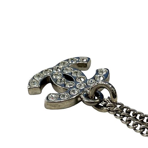 Chanel Silver 08v Coco Mark Rhinestone Brand Accessories Necklace Ladies