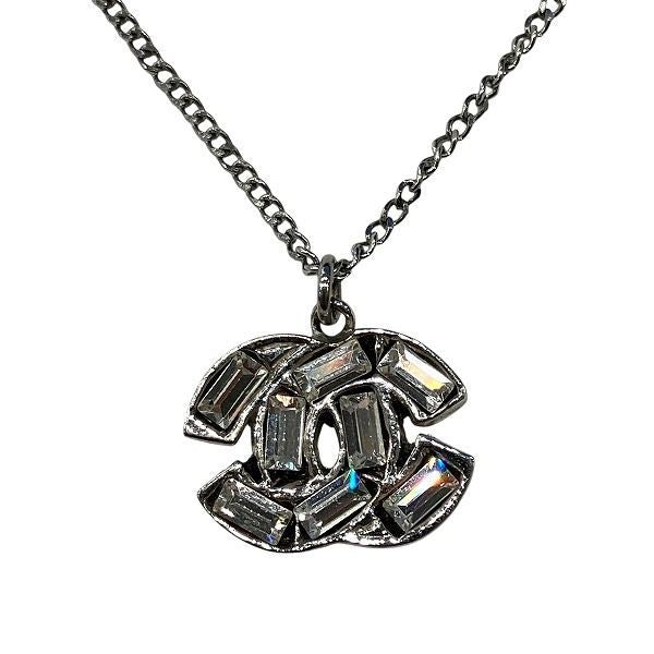 Chanel Silver 01p Coco Mark Rhinestone Brand Accessories Necklace Ladies