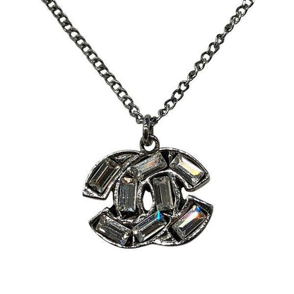 Chanel Silver 01p Coco Mark Rhinestone Brand Accessories Necklace Ladies