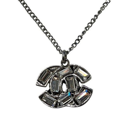 Chanel Silver 01p Coco Mark Rhinestone Brand Accessories Necklace Ladies