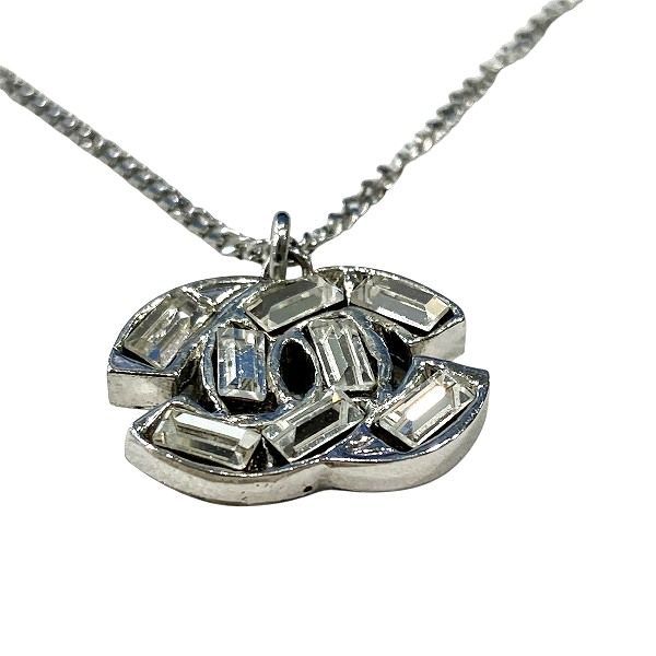 Chanel Silver 01p Coco Mark Rhinestone Brand Accessories Necklace Ladies