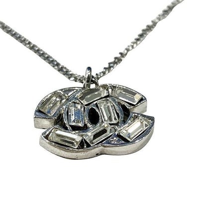 Chanel Silver 01p Coco Mark Rhinestone Brand Accessories Necklace Ladies