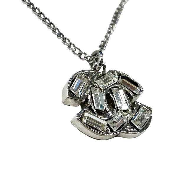 Chanel Silver 01p Coco Mark Rhinestone Brand Accessories Necklace Ladies