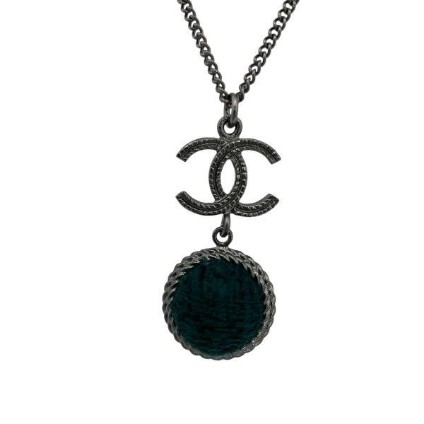 Chanel Silver B13a Coco Mark Tweed Ball Brand Accessories Necklace Ladies