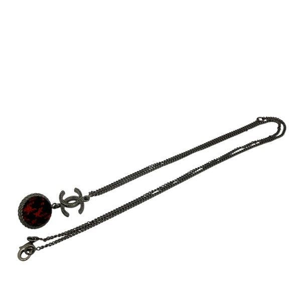 Chanel Silver B13a Coco Mark Tweed Ball Brand Accessories Necklace Ladies