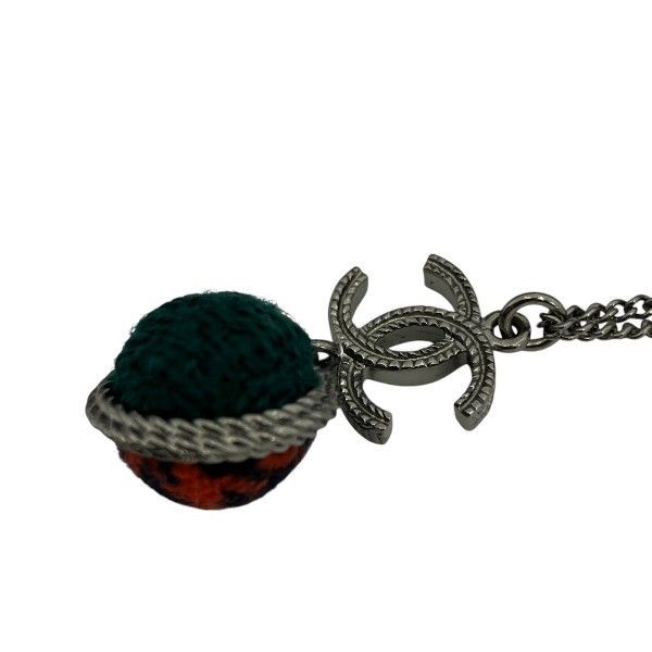 Chanel Silver B13a Coco Mark Tweed Ball Brand Accessories Necklace Ladies