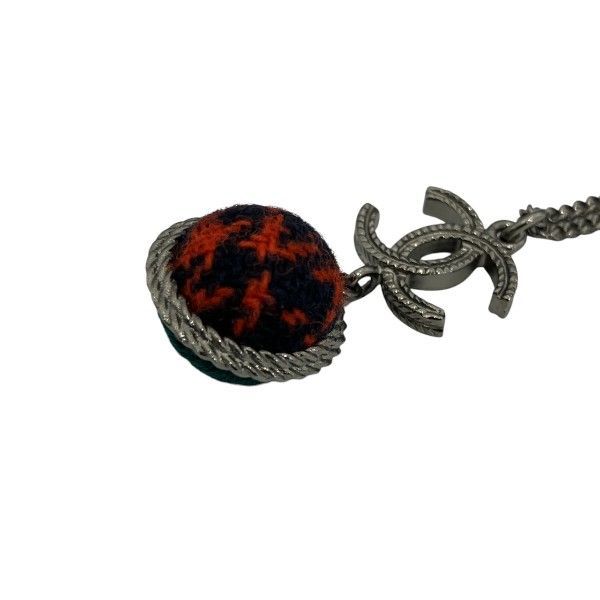 Chanel Silver B13a Coco Mark Tweed Ball Brand Accessories Necklace Ladies