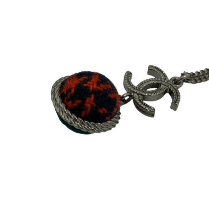 Chanel Silver B13a Coco Mark Tweed Ball Brand Accessories Necklace Ladies