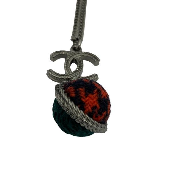 Chanel Silver B13a Coco Mark Tweed Ball Brand Accessories Necklace Ladies