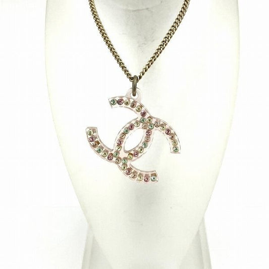 Chanel Pink X Gold 04a Coco Mark Rhinestone Brand Accessories Necklace Ladies