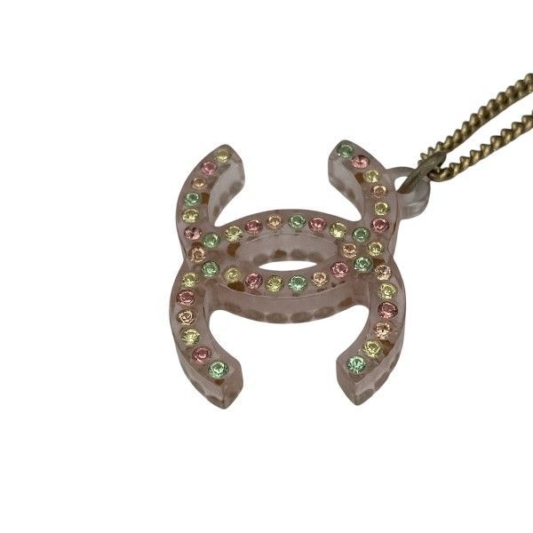 Chanel Pink X Gold 04a Coco Mark Rhinestone Brand Accessories Necklace Ladies