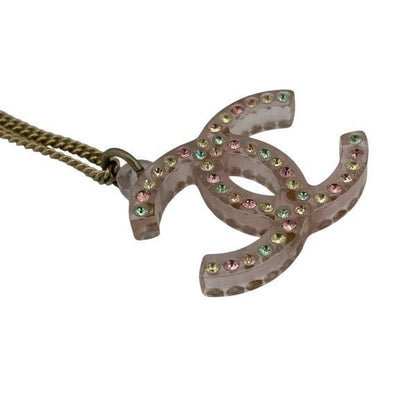 Chanel Pink X Gold 04a Coco Mark Rhinestone Brand Accessories Necklace Ladies