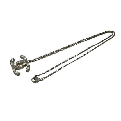 Chanel Silver 10a Coco Mark Stone Lame Reversible Brand Accessories Necklace