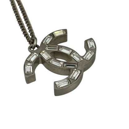Chanel Silver 10a Coco Mark Stone Lame Reversible Brand Accessories Necklace