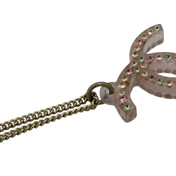 Chanel Pink X Gold 04a Coco Mark Rhinestone Brand Accessories Necklace Ladies