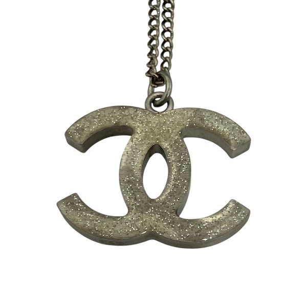 Chanel Silver 10a Coco Mark Stone Lame Reversible Brand Accessories Necklace