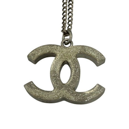 Chanel Silver 10a Coco Mark Stone Lame Reversible Brand Accessories Necklace