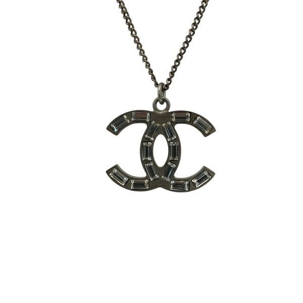 Chanel Silver 10a Coco Mark Stone Lame Reversible Brand Accessories Necklace