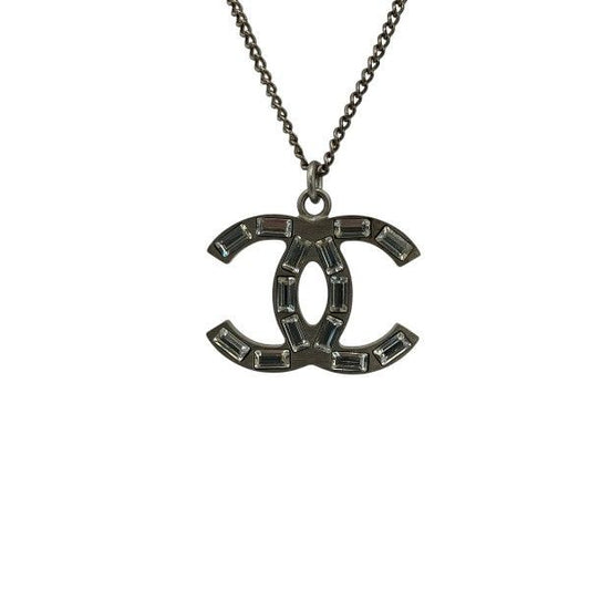 Chanel Silver 10a Coco Mark Stone Lame Reversible Brand Accessories Necklace