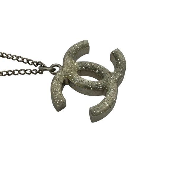 Chanel Silver 10a Coco Mark Stone Lame Reversible Brand Accessories Necklace