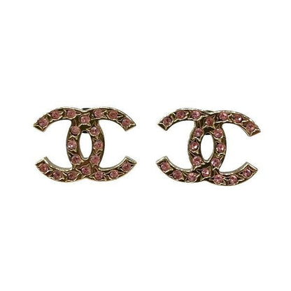 Chanel 06a Coco Mark Gold X Pink Rhinestone Brand Accessories Earrings Ladies