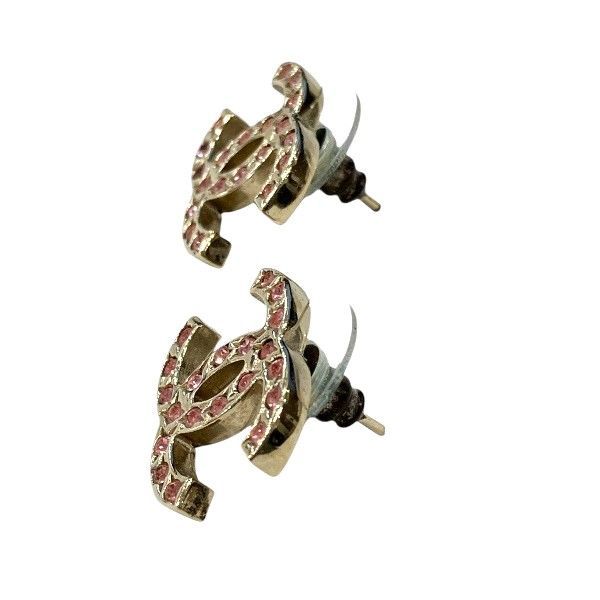 Chanel 06a Coco Mark Gold X Pink Rhinestone Brand Accessories Earrings Ladies