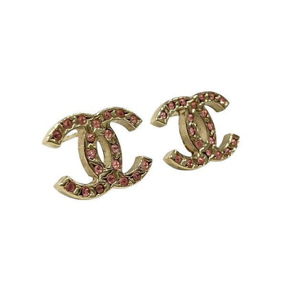 Chanel 06a Coco Mark Gold X Pink Rhinestone Brand Accessories Earrings Ladies