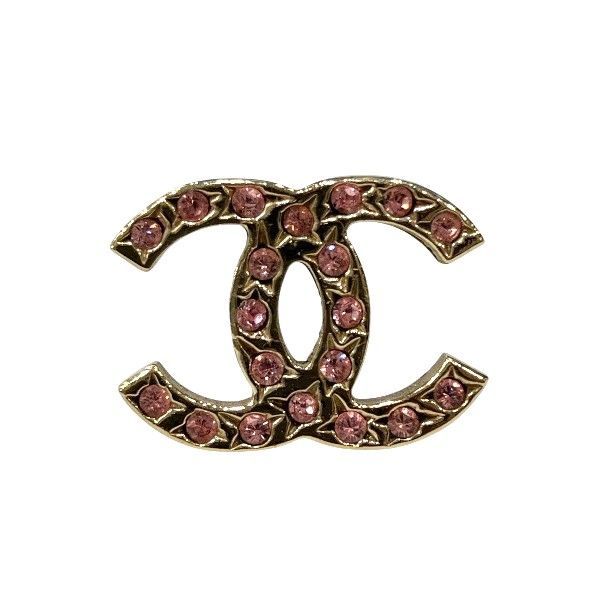 Chanel 06a Coco Mark Gold X Pink Rhinestone Brand Accessories Earrings Ladies