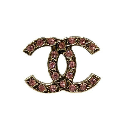 Chanel 06a Coco Mark Gold X Pink Rhinestone Brand Accessories Earrings Ladies