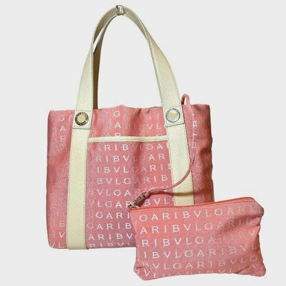 Bvlgari Logomania Canvas Pink Bag Handbag Ladies